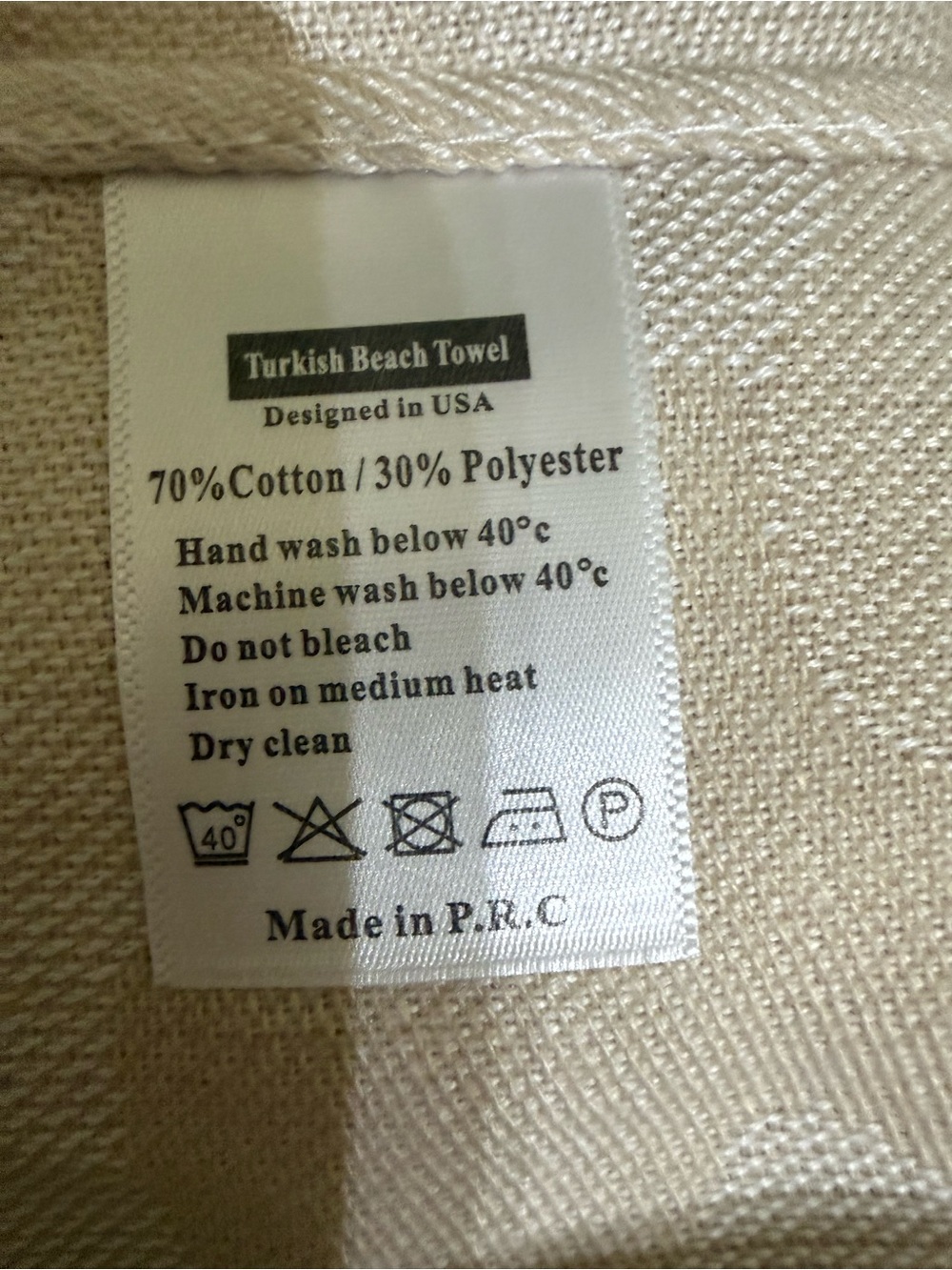 Vikumond Turkish Beach Towel Neutral Beige Woven Peshtemal Blanket Fringe - Picture 5 of 5
